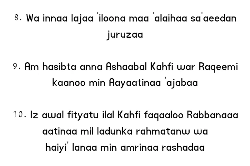 surah al kahfi eight to ten ayats in rumi