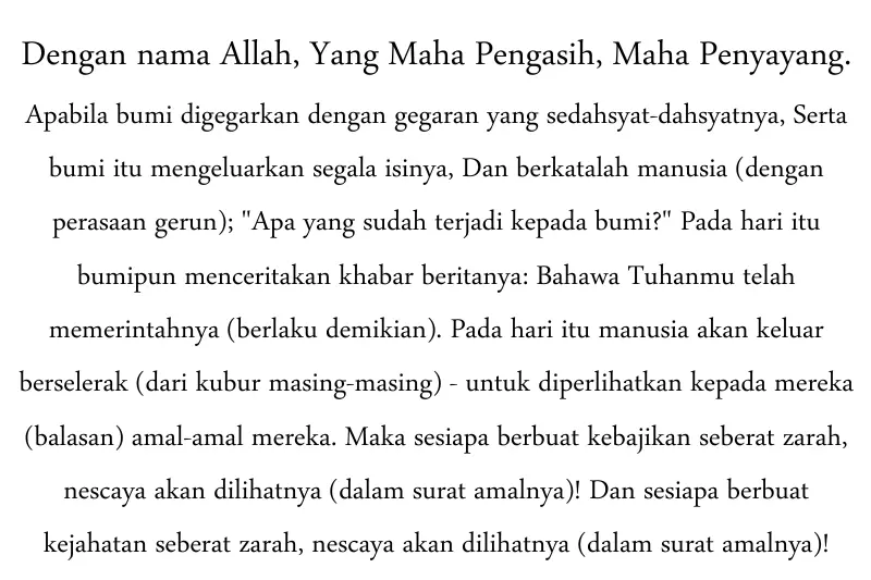 surah al zalzalah maksud terjemahan